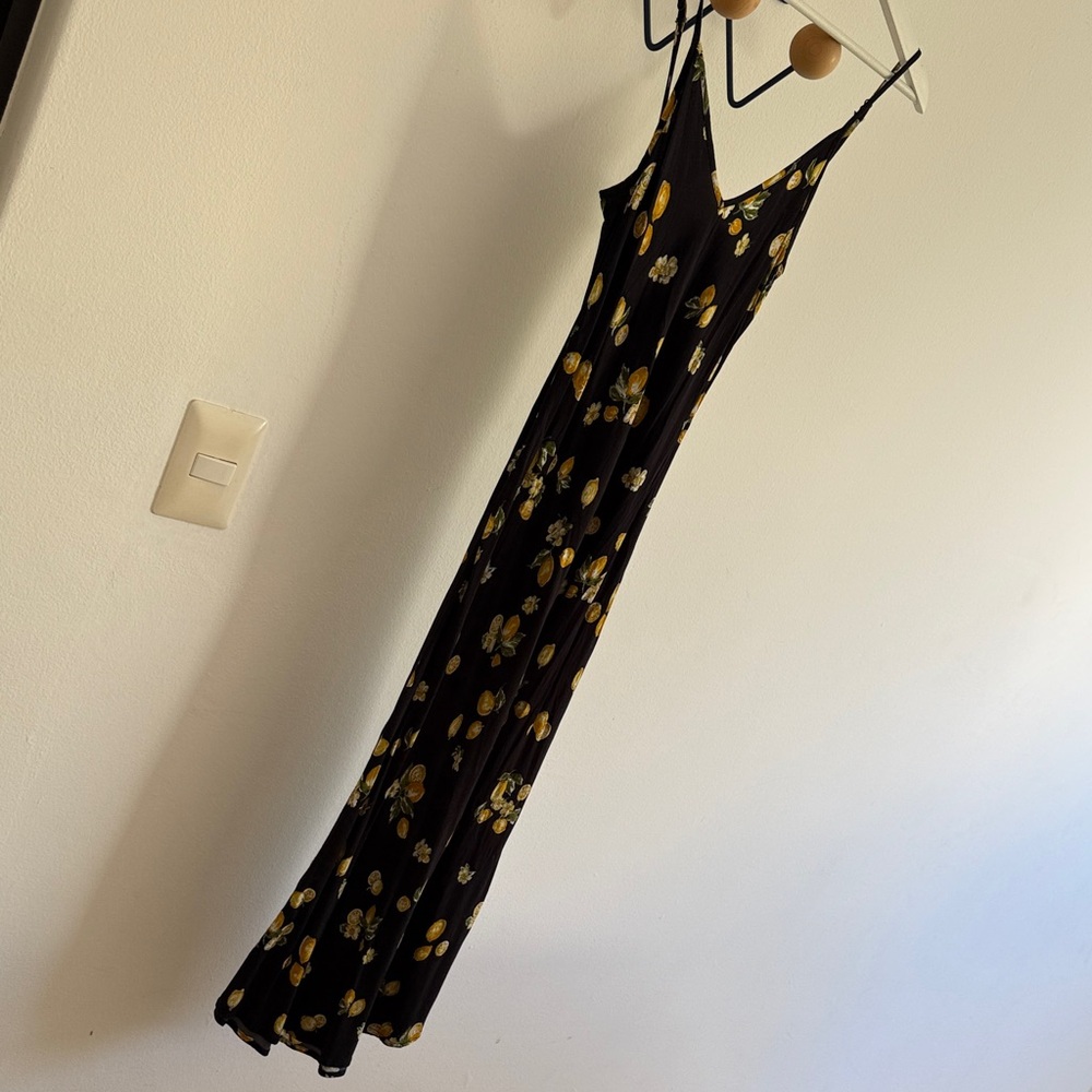Whimsy + Row Black and Yellow lemon mid length Dress